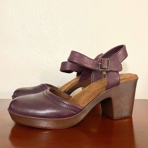 Easy Spirit Platform Ankle strap heel burgundy leather shoe woman size 8